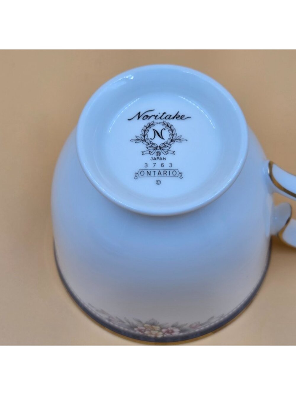 Noritake Ontario Footed Cup and Saucer Set of 3 Blue Gray Band White Pink Flower - Picture 14 of 16
